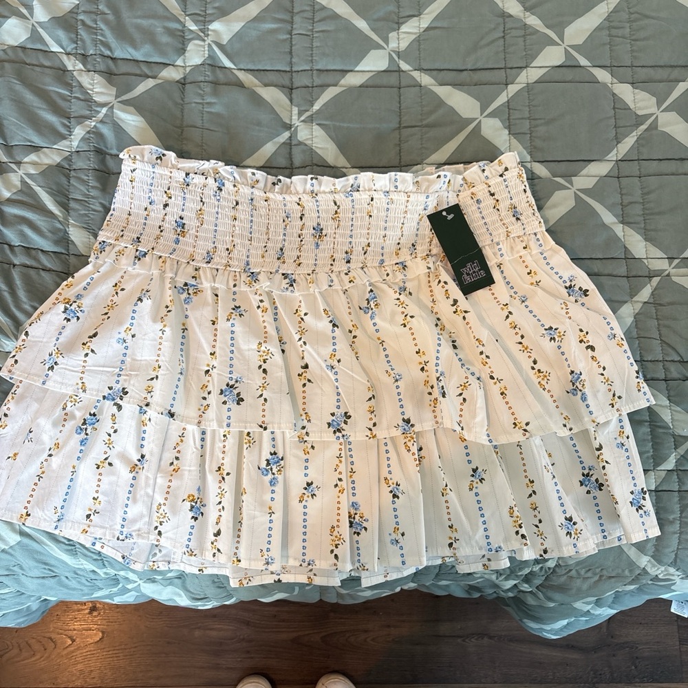 Wild Fable Floral Tiered Mini Skirt in Cream and Blue - Picture 2 of 5